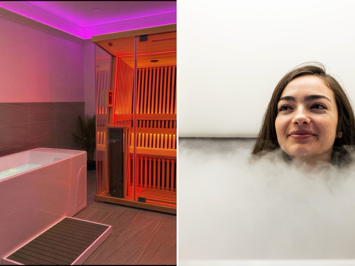 Split image showing contrast therapy and cryotherapy memberships