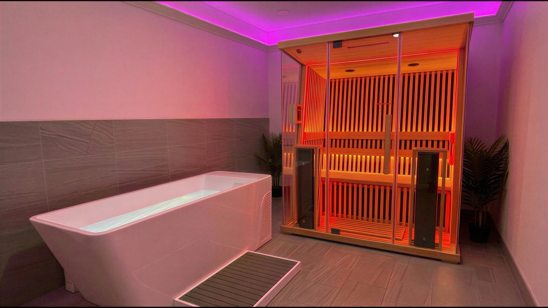 Private Reboot contrast therapy room with sauna and cold plunge
